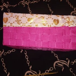 Hot Pink Woven Clutch with Gold Heart Accent